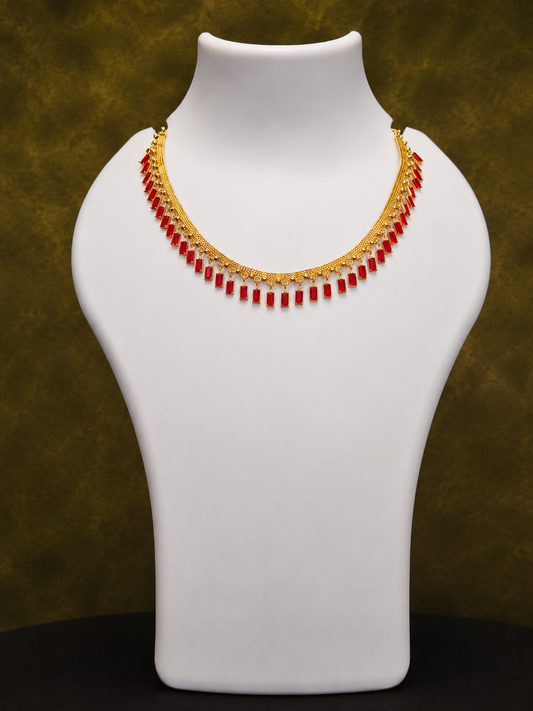 Elegant Gold-Plated Red Stone Necklace - SRIDHYA Jewellers