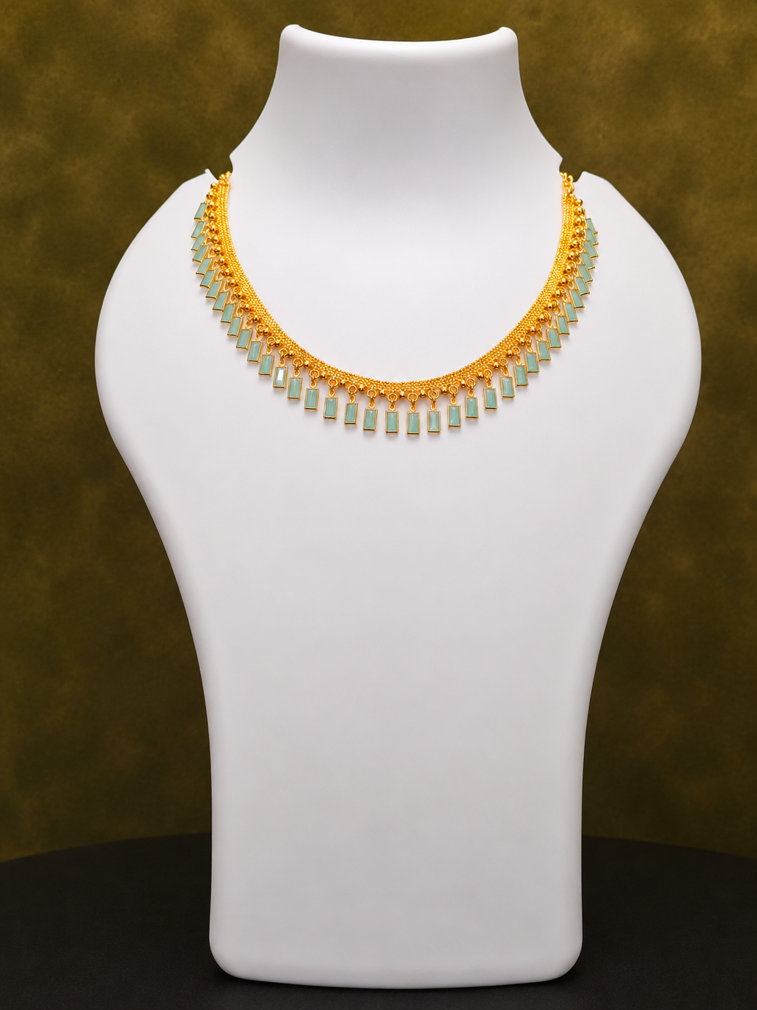Elegant Mint Green Stone Gold-Plated Necklace for Women | SRIDHYA Jewellers