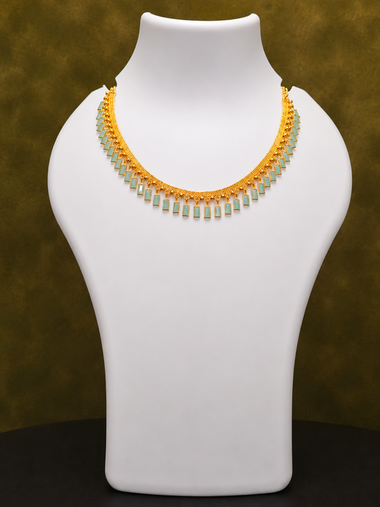 Elegant Mint Green Stone Gold-Plated Necklace for Women | SRIDHYA Jewellers